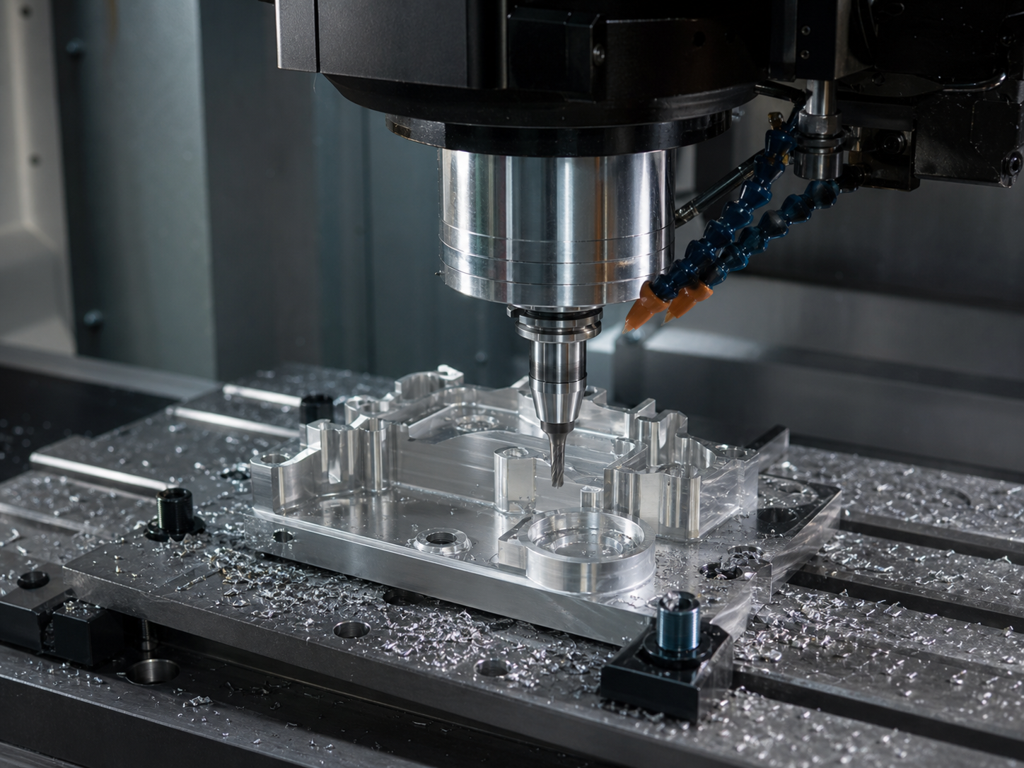 CNC machine cutting aluminum part