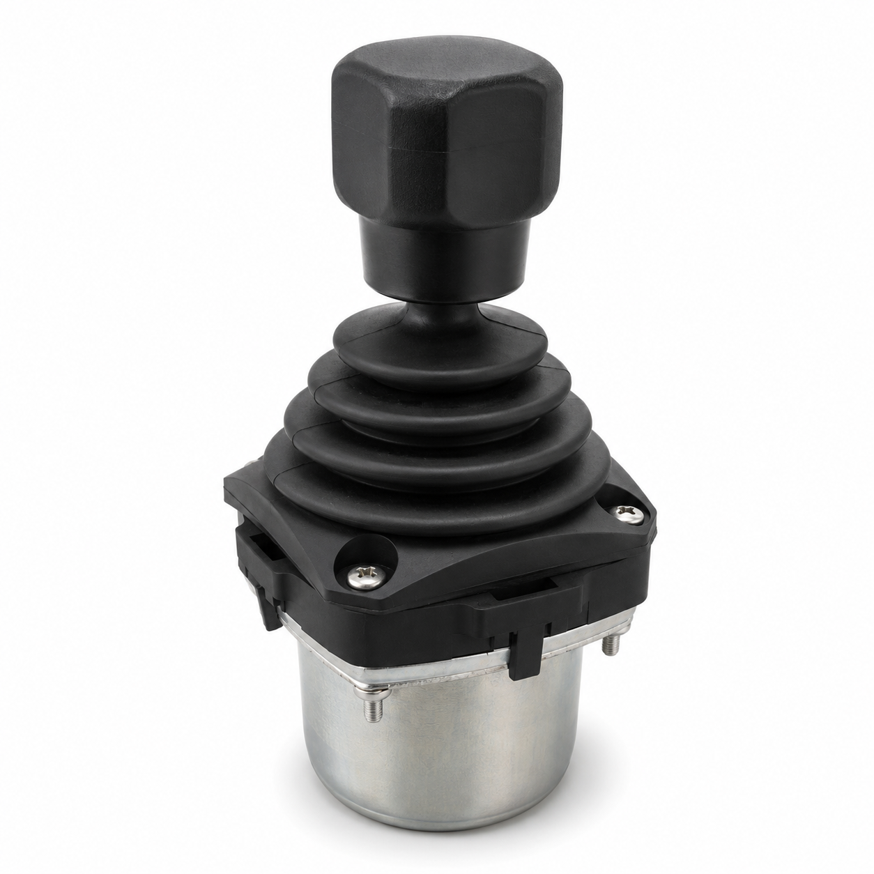 Industrial joystick control assembly with machined metal housing