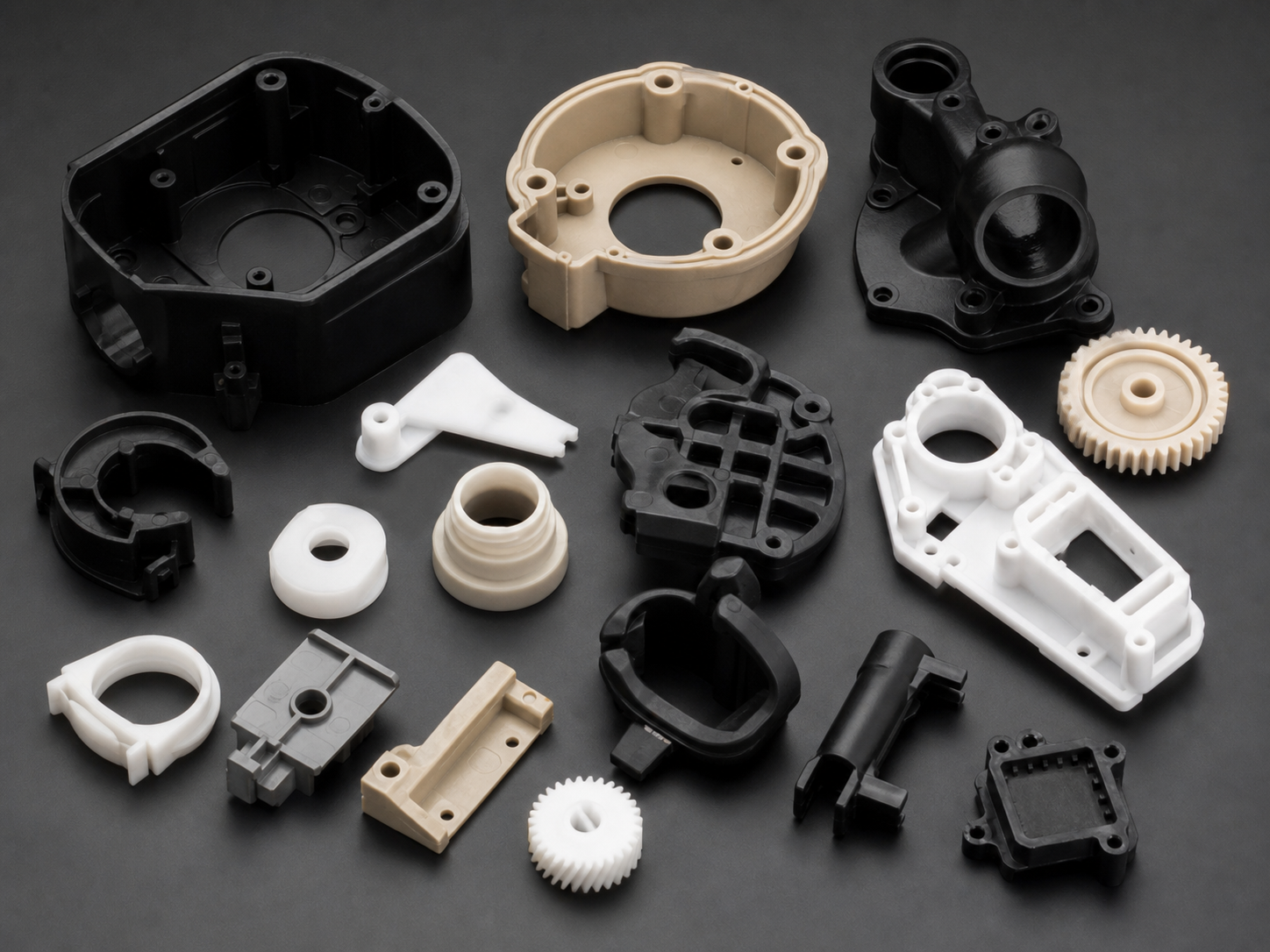 Injection molded plastic components in multiple materials
