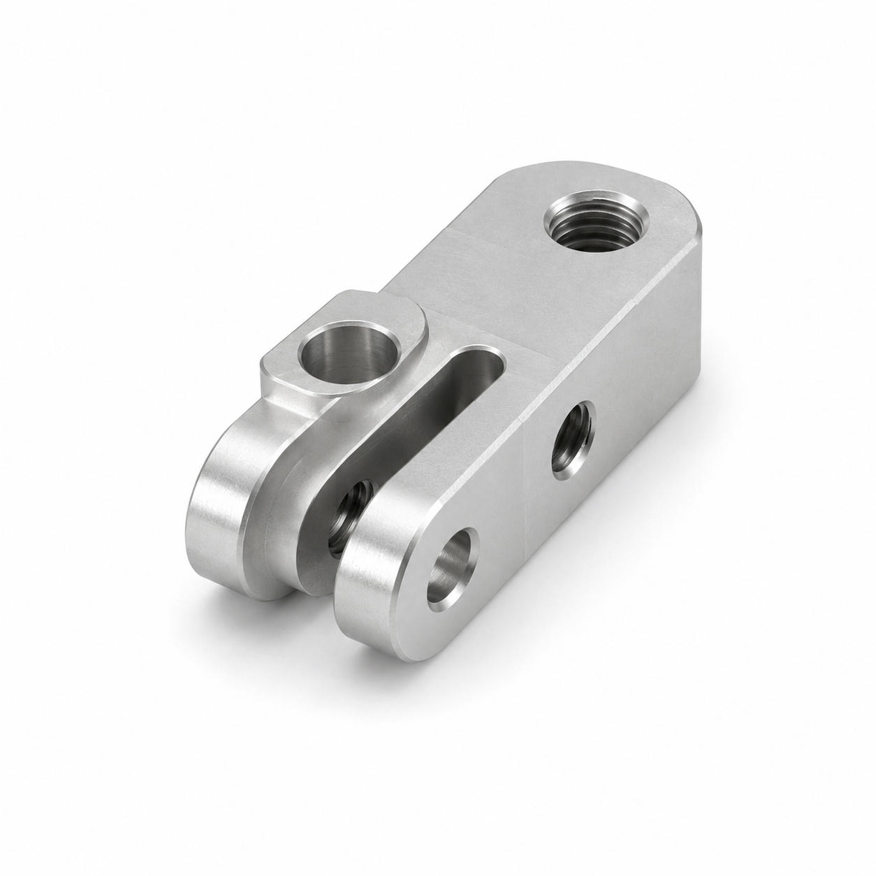 Robotics CNC machining for a precision aluminum fork clevis bracket