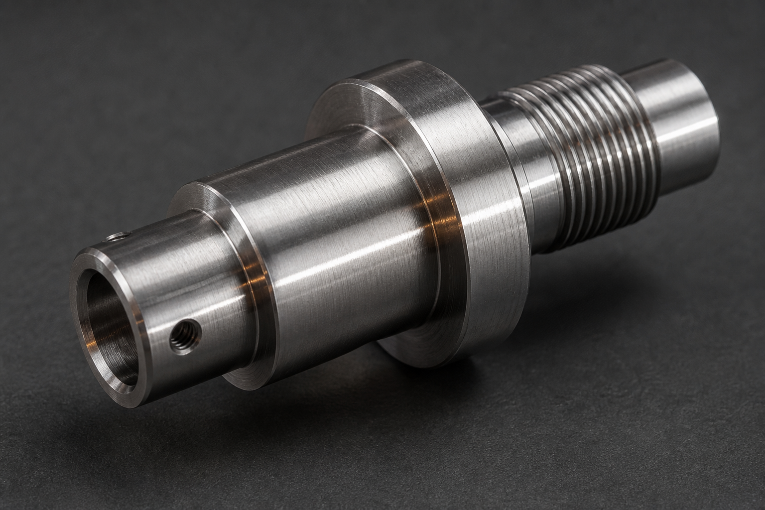 As-machined CNC turned stainless steel component with visible tool marks