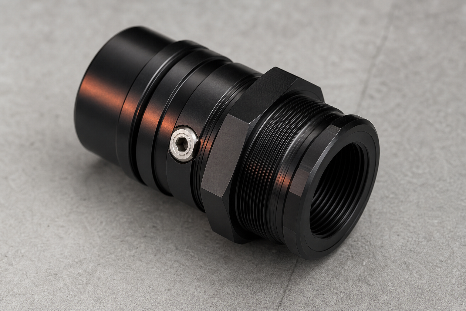 CNC turned steel component with a black oxide finish