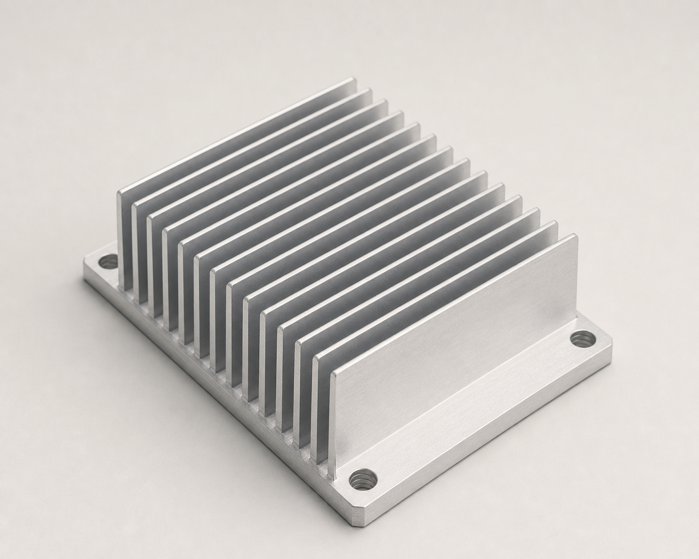 CNC-machined aluminum heat sink with precision cooling fins