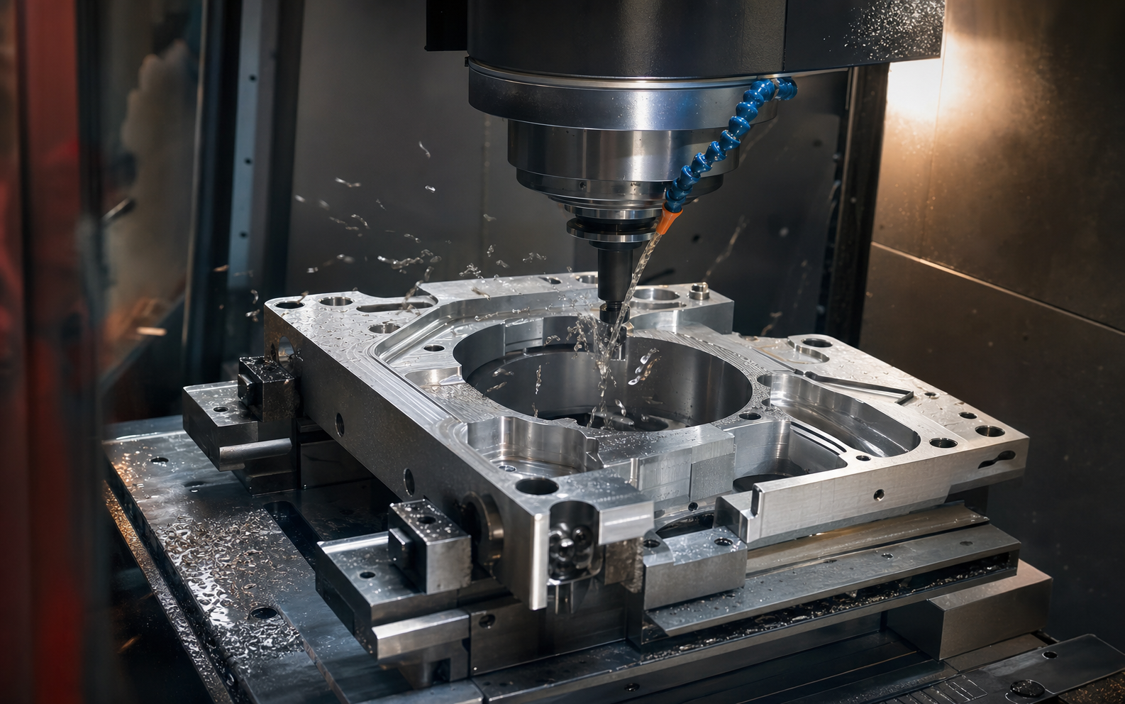Five-axis CNC machining of a precision aluminum component